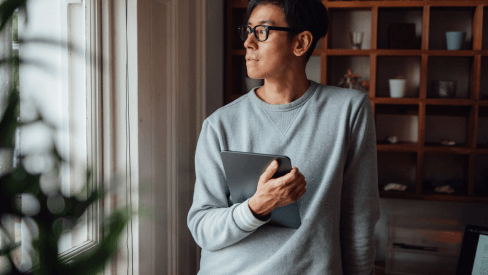  man with silver tablet